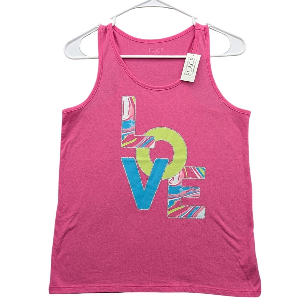 The Children's Place Tank Top Girls XXL 16 Neon Berry Cotton Blend Graphic